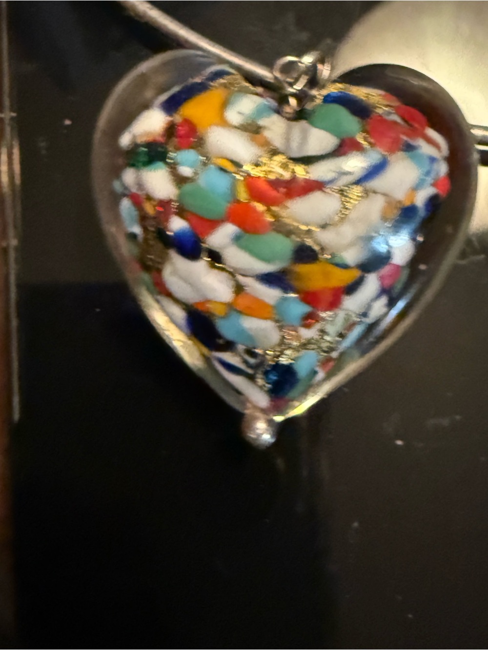 Murano Multicolor Confetti Puff Heart Pendant on a Silver 18” Necklace - Picture 7 of 9